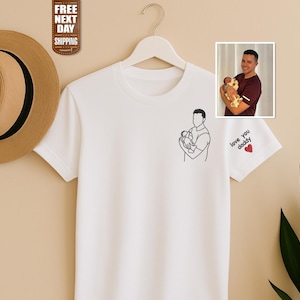 Embroidered Outline Portrait T Shirt-Personalised Sketch from Photo Shirt-Personalized Couple Initial Tees, Family Matching, Memorial Gift