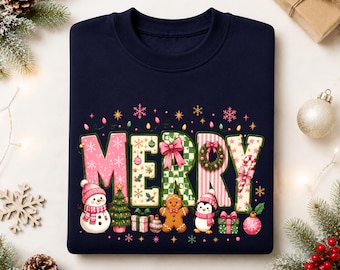 Fröhliche Weihnachten! Verspieltes Sweatshirt, Schneemann-Weihnachtspullover, niedlicher Lebkuchenbaum-Pullover, festliches Weihnachtsoutfit, Weihnachtsgeschenk