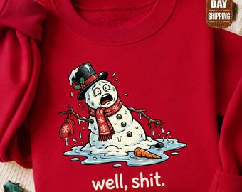 Weihnachtspullover mit schmelzendem Schneemann, lustiges Weihnachtsshirt, Winterpullover, Geschenkidee für die Winterzeit, Weihnachtsgeschenk