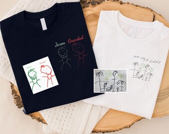 Custom Kids Drawing Embroidered Shirt, Personalised Children's Artwork T-Shirts, Kids Drawing Photo Shirts, Gift for Parents, Gift for Kids