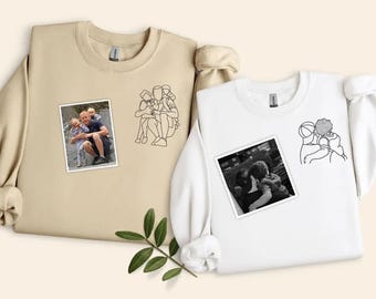 Personalised Dad Portrait Sweatshirt, Fathers Day Gift, Embroidered Sketch from Photo Jumper. Custom Family Sweater, Dad Gift from Daughter