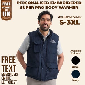 Personalised Embroidered Bodywarmer Jacket, Your Text and Logo Workwear Gilet Jacket, Any Company Logo Monogram Bodywarmer, Gift for Workers