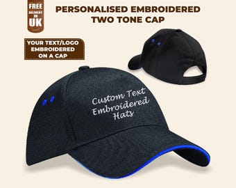 Personalised Embroidered Hats, Your Text/Logo Monogram Baseball Hats, Custom Small Business Logo Adults Hats, Sandwich Peak Caps for Workers