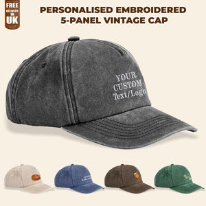Personalised Embroidered Unisex Hats, Custom Text or Logo Monogram Cap, Small Business Logo Baseball Hat, Batsman Gift, Business Party Gifts