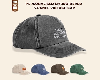 Personalised Embroidered Unisex Hats, Custom Text or Logo Monogram Cap, Small Business Logo Baseball Hat, Batsman Gift, Business Party Gifts