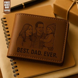 Ledergeldbörse mit Fotogravur für Papa, personalisierte Name / Text-Monogramm-Geldbörse, Vatertagsgeschenk, 80.Geburtstagsgeschenk für den besten Papa