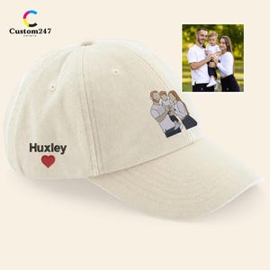 Embroidered Portrait Dad Baseball Hat. Personalised Drawing Sketch from Photo Hat, Family Photo Gift for Best Dad, Memorial Fathers Day Gift