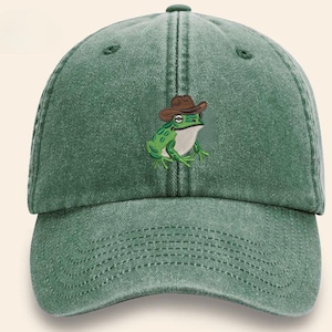 Cowboy Frog Embroidered Dad Hat, Low Profile Cotton Baseball Cap, Funny Western Frog Design Vintage Hats, Quirky Animal Lover Gifts
