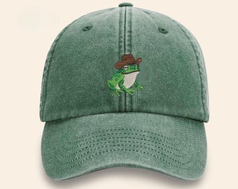Cowboy Frosch gestickt Dad Hut, Low-Profile-Baumwolle Baseballmütze, lustige Western Frosch Design Vintage Hüte, schrulligen Tierliebhaber Geschenke