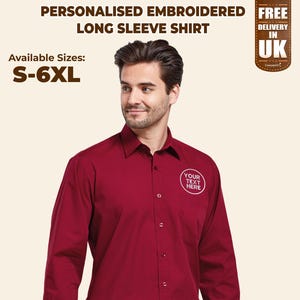 Custom Long Sleeve Poplin Dress Shirt, Personalised Embroidered Name or Text Shirt, Your Company Name Monogram Workwear Shirts, Team Uniform