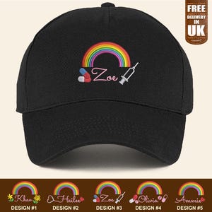 Embroidered Rainbow Medical Baseball Hat, Custom Name Monogram Student Nurse Hats, Personalised Healthcare Staff Caps, New Nursing Gifts