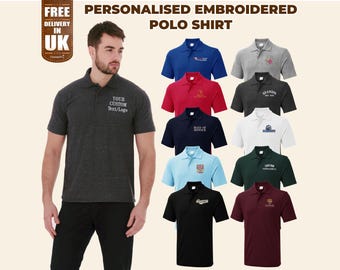 Your Text or Logo Embroidered Polo Shirt, Custom Small Business Logo Monogram Polos, Personalised Workwear Polo Tops, Staff Polo Shirt Gifts