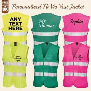 Personalised Hi Vis Safety Vest Jackets, Custom Text or Logo Printed Vest, Your Designs Monogram Workwear Vests, Customise Gift for HimHers