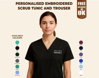 Custom Medical Nurses Scrub Pants & Tunic, Personalised Embroidered Name/Text Scrubs Set, Doctor and Nurses Uniform, Healthcare Staff Gifts