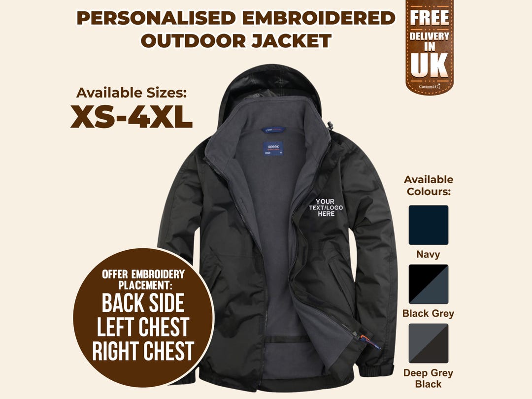 Personalised Embroidered Zip up Jacket, Custom Back Text Monogram ...