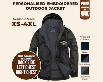 Chaqueta con cremallera bordada personalizada, chaqueta de exterior con monograma de texto personalizado en la espalda, chaqueta impermeable con capucha para trabajo con cualquier logotipo, chaquetas de equipo