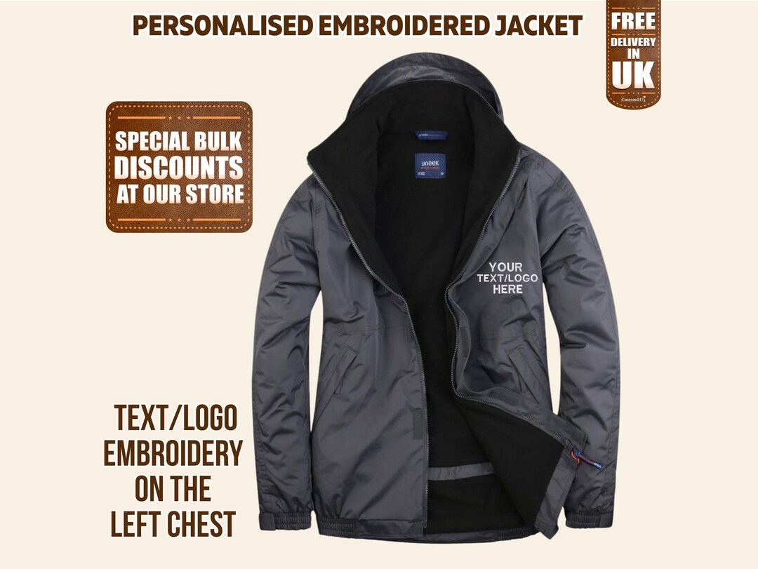 Embroidered Outdoor Jacket, Personalized Zip up Jacket, Custom Text ...