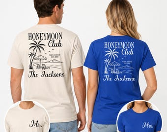 Custom Mr and Mrs Honeymoon Shirts, Personalised Newly Married Couple Matching Shirts, Just Married Hubby and Wifey Tees, Gift for Him Hers
