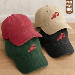 Lobster Vintage Hat-Embroidered Red Lobster Baseball Caps-Vintage Style 100 Cotton Unisex Trucker Hat-Comfort Color Design Stitch Dad Hat