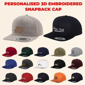 Personalised Text 3D Embroidery Caps, Custom Your Name or Words Matching Snapback Hats. Grandad Gifts, Hubby Birthday Caps, Christmas Gifts