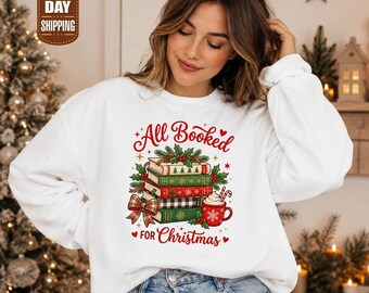 Weihnachtspullover mit Büchermotiv, Pullover mit Weihnachtsmotiv, Weihnachtspullover für Bücherwürmer, Weihnachtsoutfit für Bücherliebhaber, Geschenk für Bücherfreunde