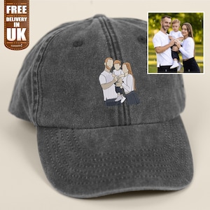 Custom Dad Photo Portrait Hat with Name, Personalised Fathers Day Gifts, Embroidered Photo Sketch Vintage Hat, Custom Cool Dad Gift from Son