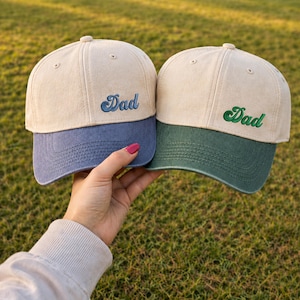 Script Embroidered Dad Vintage Hat, Dad Two tone Baseball Hat, Minimal Fathers day Gift hat, Adjustable Cap Gift for New Dad