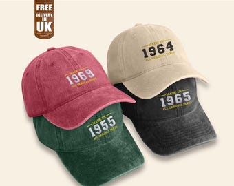 60th Birthday Vintage Embroidered Hats, Born in 1965 Cotton Baseball Cap, Personalised Birthday Gift for Him/Her, Classic Mom and Dad Hats