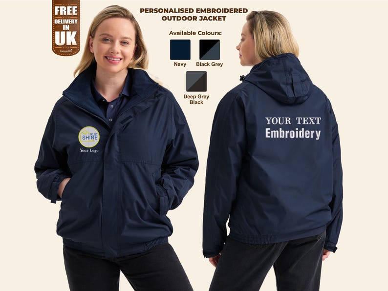 Personalised Embroidered Zip up Jacket, Custom Back Text Monogram ...