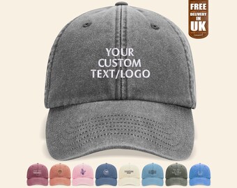 Custom Embroidered Text or Logo Baseball Hat, Personalised Monogrammed Vintage Hats, Business Branding Hats, Your Own Hats, Gifts for Him