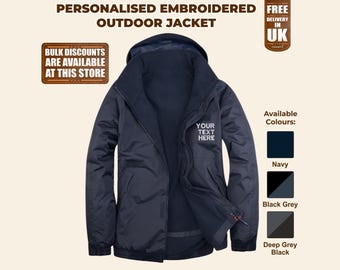 Custom Text/Logo Monogram Outdoor Jacket, Personalised Embroidered Zip up Jacket, Any Text Workwear Waterproof Hooded Jacket, Team Jackets