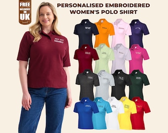 Custom Text/Logo Embroidered Polo Shirt, Personalised Designs Monogram Women's Polos, Company Team Staff Polo Top, Customised Workwear Polos