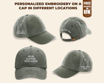Custom Embroidered Text or Logo Baseball Hat, Personalised Monogrammed Vintage Hats, Business Branding Hats, Your Own Hats, Gifts for Him