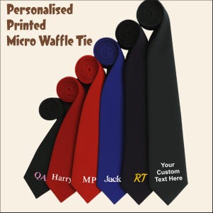 Personalised Tie for Men&#39;s, Custom Text or Name Printed Necktie, Groomsman Wedding Gift, Keepsake Gift for Best Dad, Custom Workwear Tie