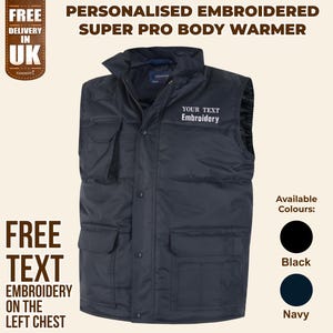 Personalised Embroidered Super Pro Bodywarmer, Your Text or Logo Monogram Bodywarmer Jacket, Custom Workwear Gilet Jacket, Customised Jacket