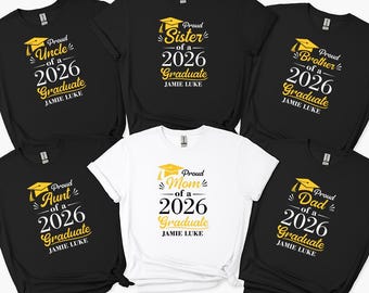 Personalised Proud Graduate 2026 Shirt, Matching Family Graduation Printed Tees, Class 26 Senior Shirt, Custom Graduation Party Gift for Her