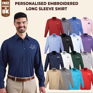 Custom Embroidered Long Sleeve Shirt, Personalised Business Name Work Shirt, Logo Monogram Poplin Dress Shirt, Gift for Dad, Team Uniform