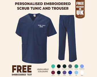 Nurse Scrub Tunic and Scrub Trousers Set, Medical Uniform for Healthcare Workers, Personalised Embroidered Nurse Outfit, Hospital Workwear
