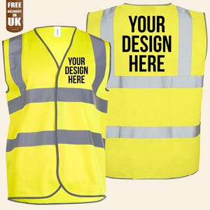 Your Any Text/Logo Printed Vest, Personalized High Visibility Health & Safety Vest, Custom Monogrammed Vest for Workwear, Outdoor, Builder