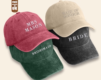 Sombreros de novia bordados personalizados, sombreros de novia vintage personalizados, accesorios de despedida de soltera para la futura novia, regalos para la fiesta de bodas