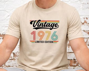 Personalised 50th Birthday Dad Shirt, Limited Edition 1976 Printed T-Shirt, Retro Vintage Dad Birthday Gift, 50 Years Old Tee for Him