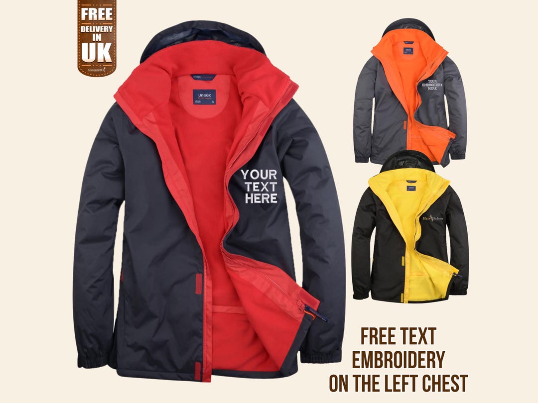 Text In Jacket Embroidered Outdoor Jacket, Personalised Zip up Jacket, Custom Text ...