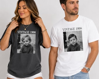 Custom Picture Year Birthday Shirt, Personalised Vintage Photo Tee, Retro Memory Printed Shirt, Photo Gift for Him Her, Custom Birthday Tees