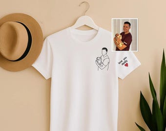Maglietta con ritratto ricamato, schizzo personalizzato da foto, maglietta con iniziali di coppia personalizzate, coordinato per la famiglia, regalo commemorativo