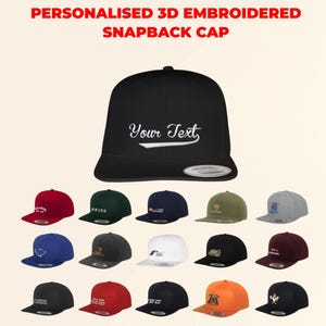 Personalised Text/Logo 3D Embroidery Caps, Custom Name or Words Matching Snapback Hats. Grandad Gifts, Hubby Birthday Caps, Christmas Gifts
