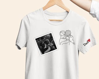 Maglietta con ritratto del papà ricamato da foto, maglietta con disegno a tratteggio personalizzato, magliette abbinate con foto di famiglia, regalo per la festa del papà.