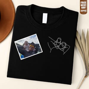 Embroidered Portrait from Photo T-Shirt, Personalized Family Line Art Sketch Tee, Custom Initial Matching Shirt, Memorial 80th Birthday Gift