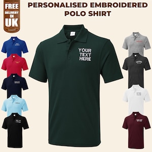 Embroidered Text/Logo Polo Shirts, Personalised Workwear Polo Shirt, Custom Company Design Monogram Polos, Workers Tops, Gift for Him/Hers
