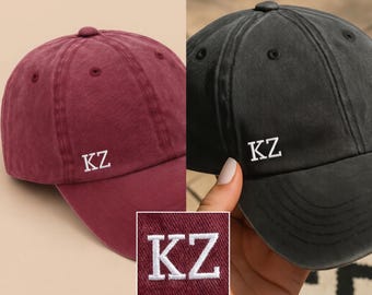 Embroidered Your Side Initials Vintage Cap, Custom Dad and Kids Monogram Baseball Hat, Personalised Matching Hat for Him, Fathers Day Gifts