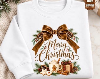 Weihnachtspullover, brauner, verspielter Weihnachtspullover, Lebkuchen-Schokoladenpullover, kuscheliger Weihnachtspullover mit Rundhalsausschnitt, Weihnachtsgeschenk